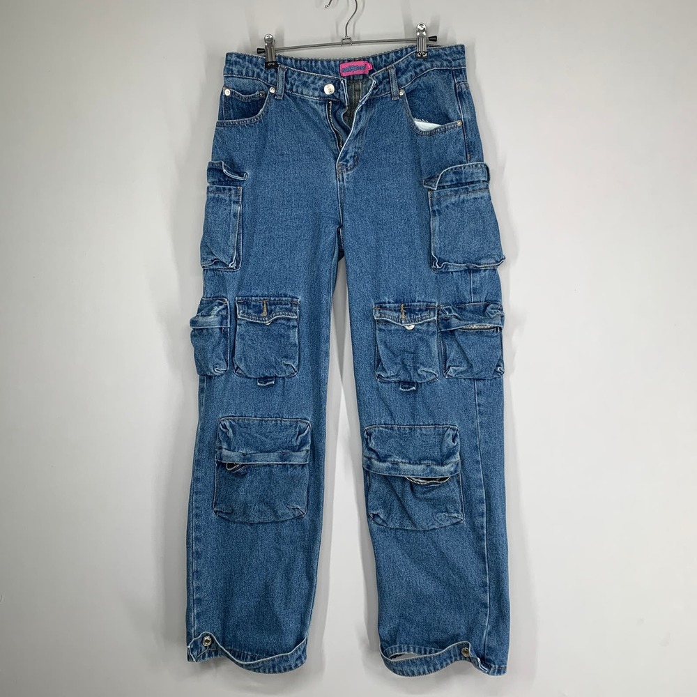 Edikted Women's Blue Cargo Boyfriend Jeans